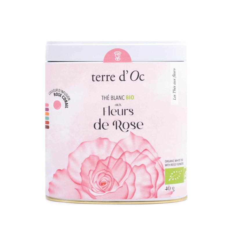 Organic white tea with rose flowers