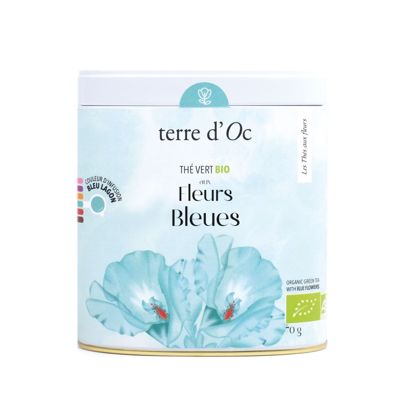 Organic green tea with blue flowers