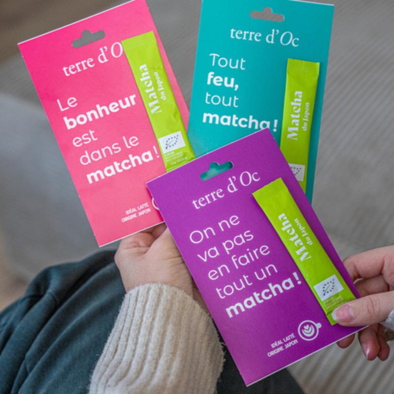 Matcha stick on cardboard