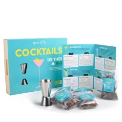 Contenu coffret thé bio jigger plateau bois livret recettes